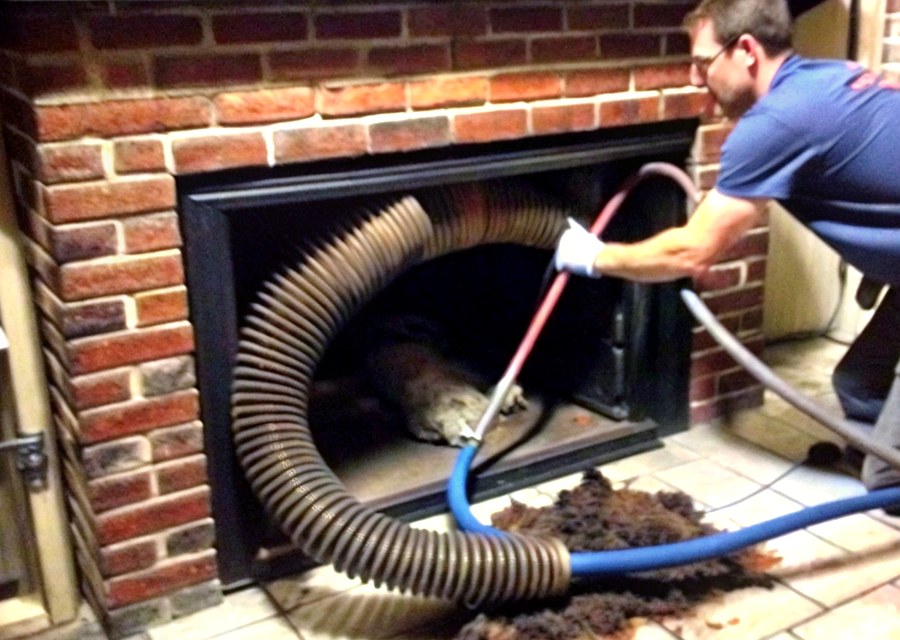 Chimney sweep at work near Wilbraham, MA