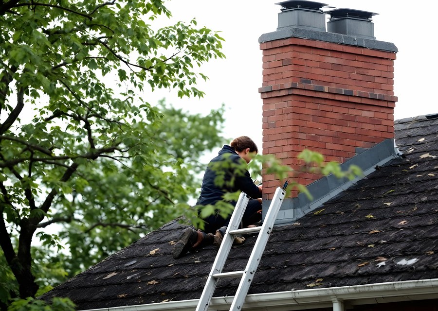 Chimney sweep at work near Boylston, MA