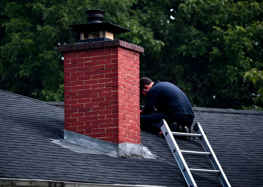Chimney sweep at work near Flower Mound, TX