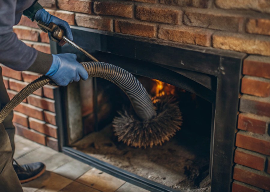 Chimney sweep at work near Doylestown, PA
