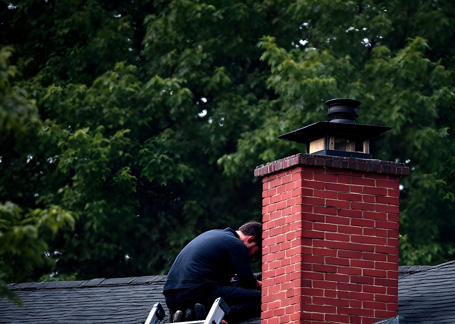 Chimney sweep at work near Chelmsford, MA