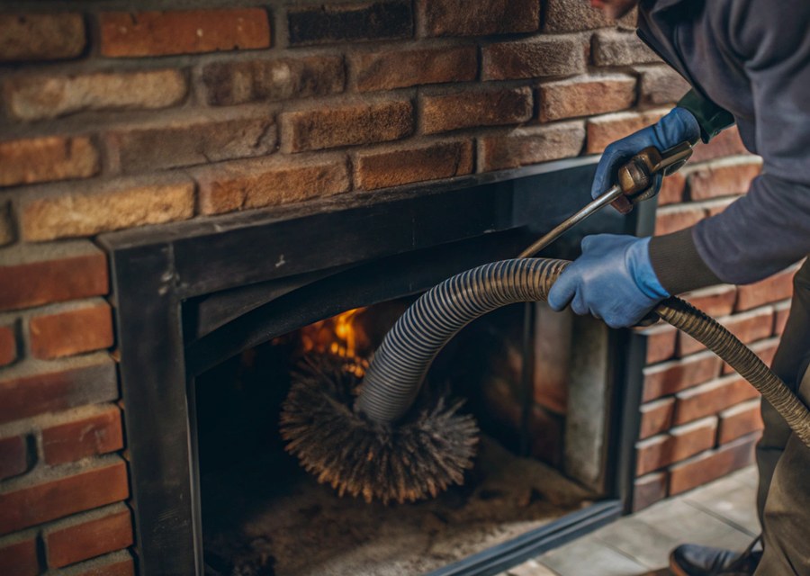Chimney sweep at work near East Longmeadow, MA