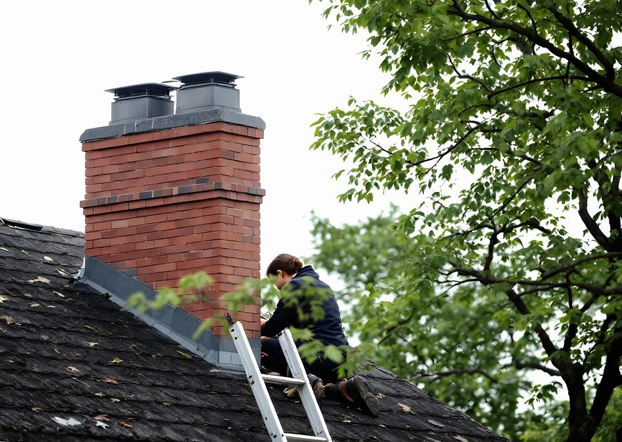 Chimney sweep at work near Northampton, PA
