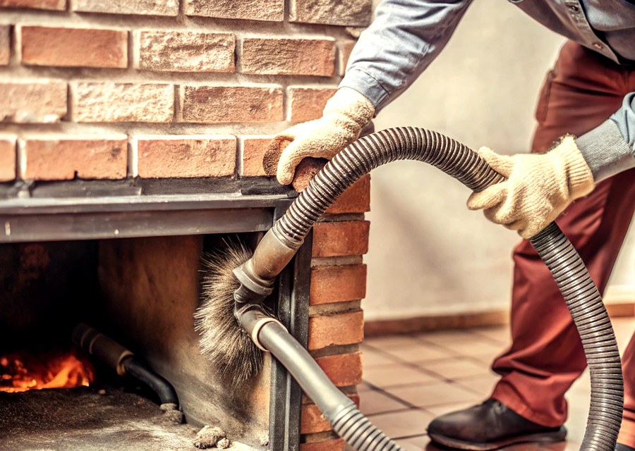 Chimney sweep at work near Athol, MA