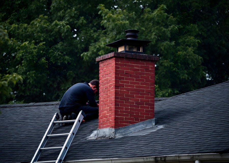 Chimney sweep at work near Argyle, TX