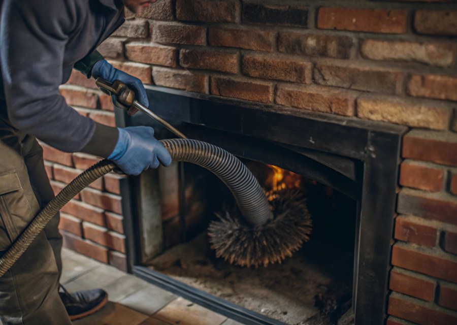 Chimney sweep at work near Duncanville, TX
