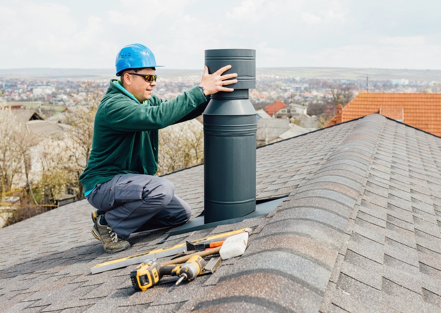 Chimney sweep at work near Morrisville, PA