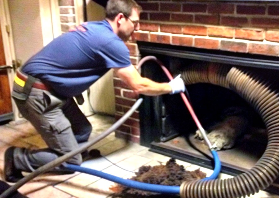 Chimney sweep at work near Fort Worth, TX