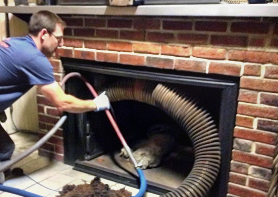 Chimney sweep at work near South Houston, TX