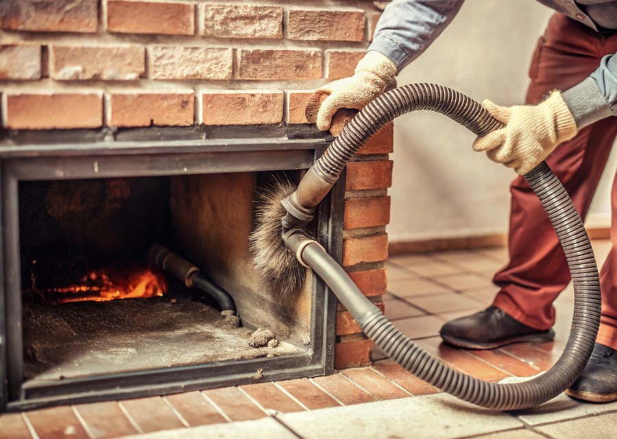Chimney sweep at work near Natick, MA