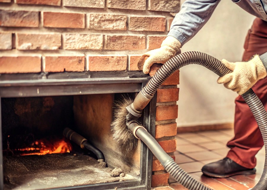 Chimney sweep at work near New Britain, PA