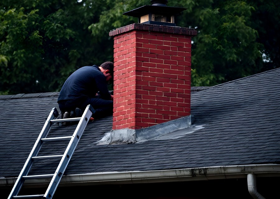 Chimney sweep at work near Hitchcock, TX