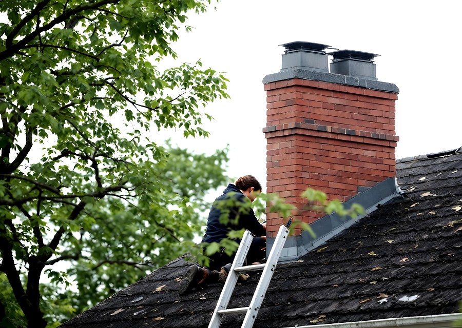 Chimney sweep at work near Bertram, TX