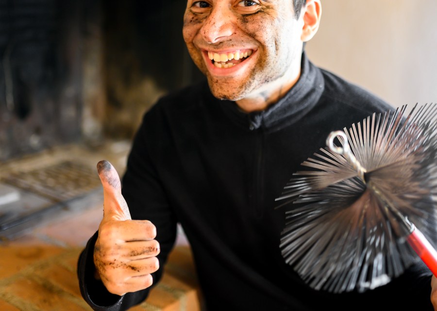 Chimney sweep at work near Giddings, TX
