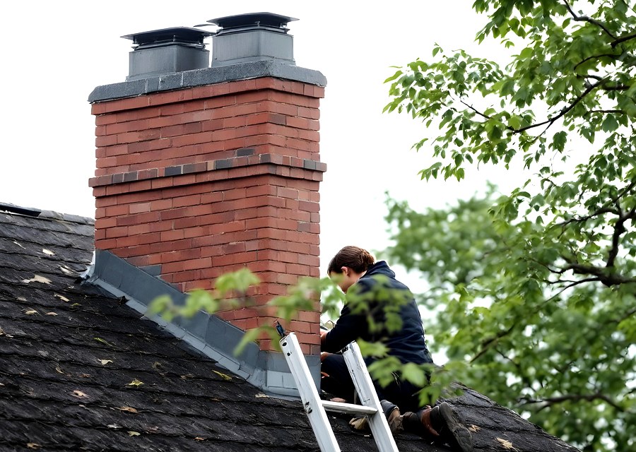 Chimney sweep at work near Weatherford, TX
