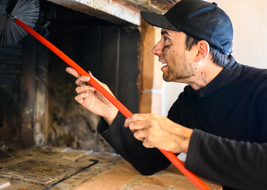 Chimney sweep at work near West Brookfield, MA