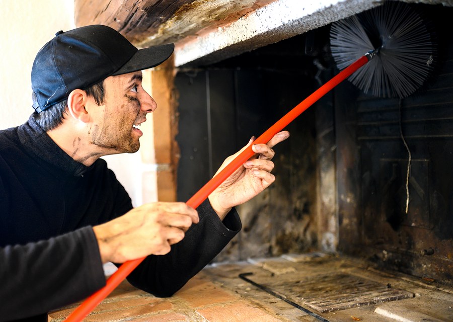 Chimney sweep at work near Gardner, MA