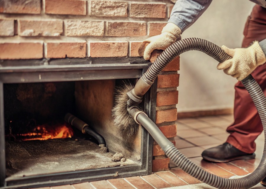 Chimney sweep at work near Wilmington, MA