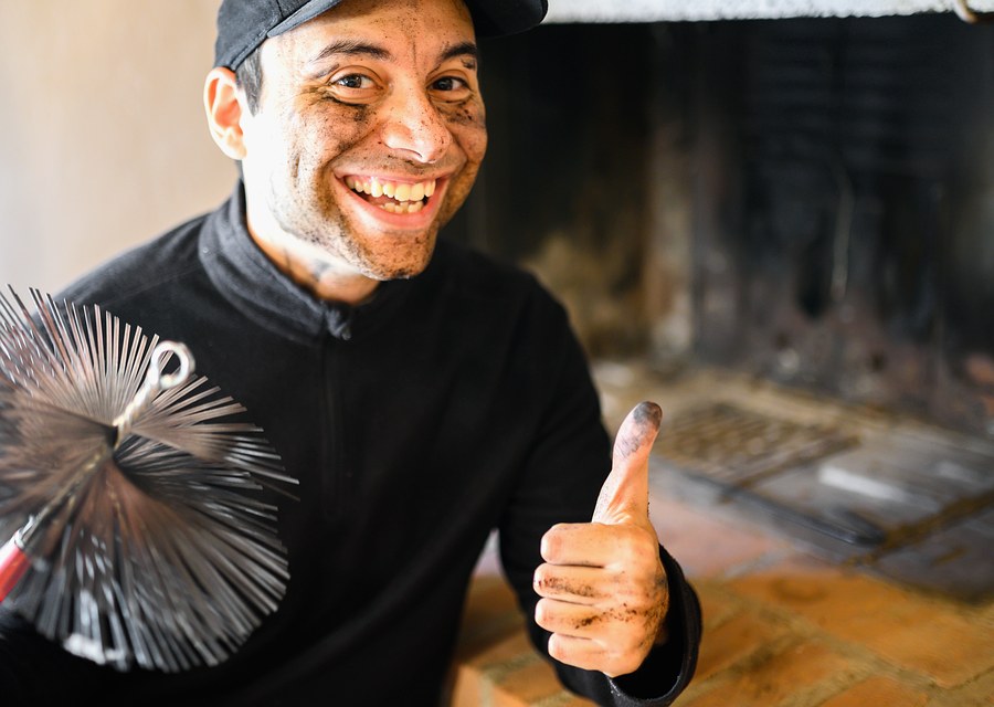 Chimney sweep at work near Bellingham, MA