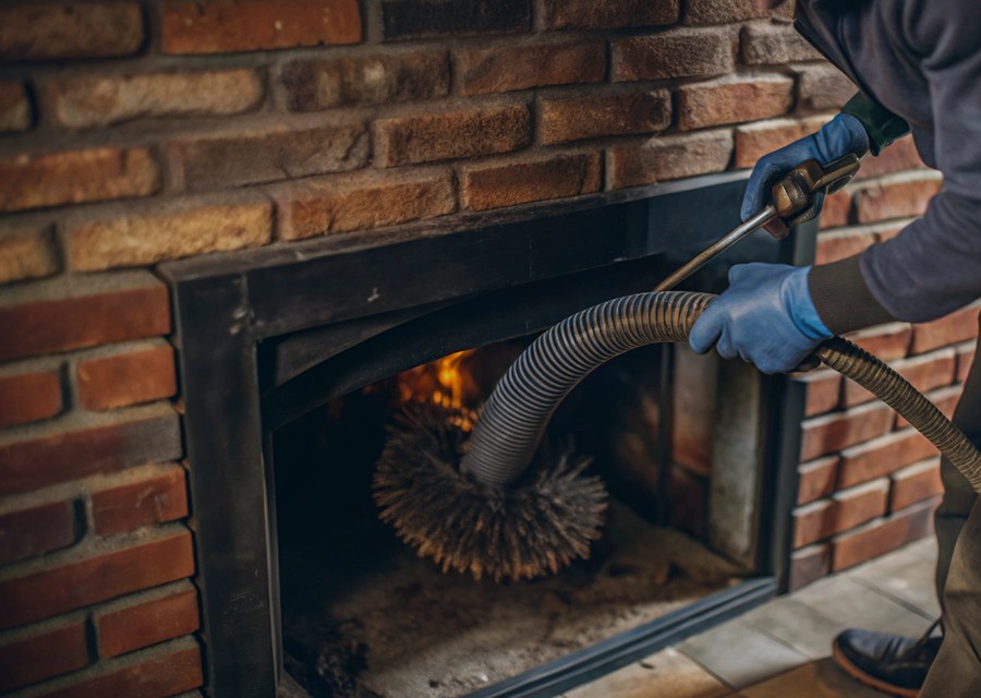Chimney sweep at work near Littleton, MA
