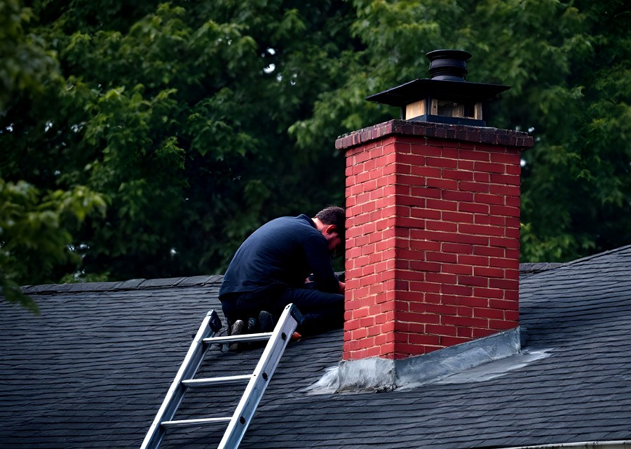 Chimney sweep at work near Houston, TX