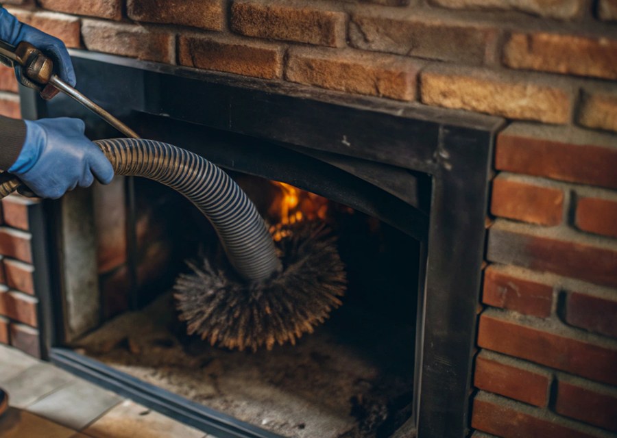 Chimney sweep at work near Cohasset, MA