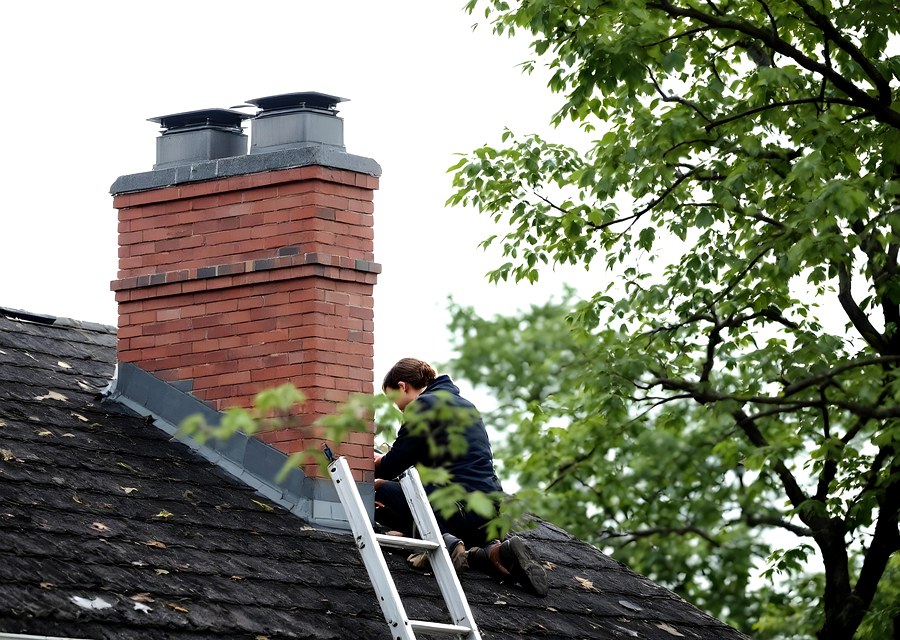 Chimney sweep at work near Ayer, MA
