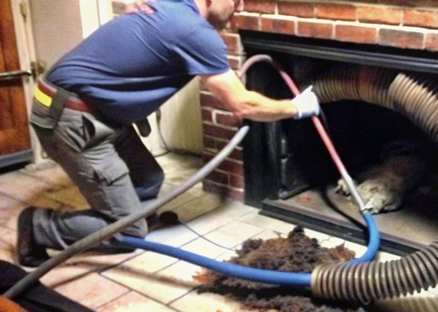 Chimney sweep at work near Dalton, MA
