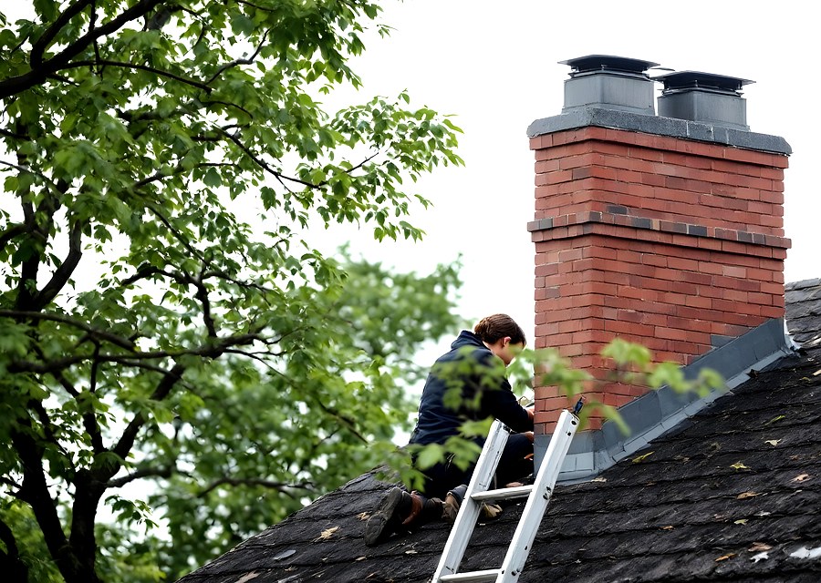 Chimney sweep at work near East Rockhill, PA