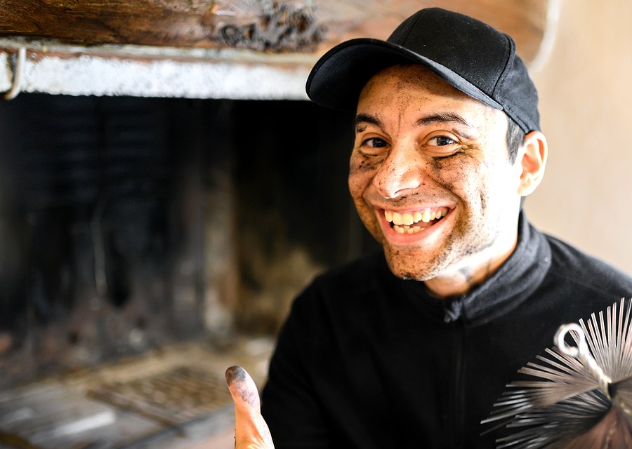 Chimney sweep at work near Buckingham, PA