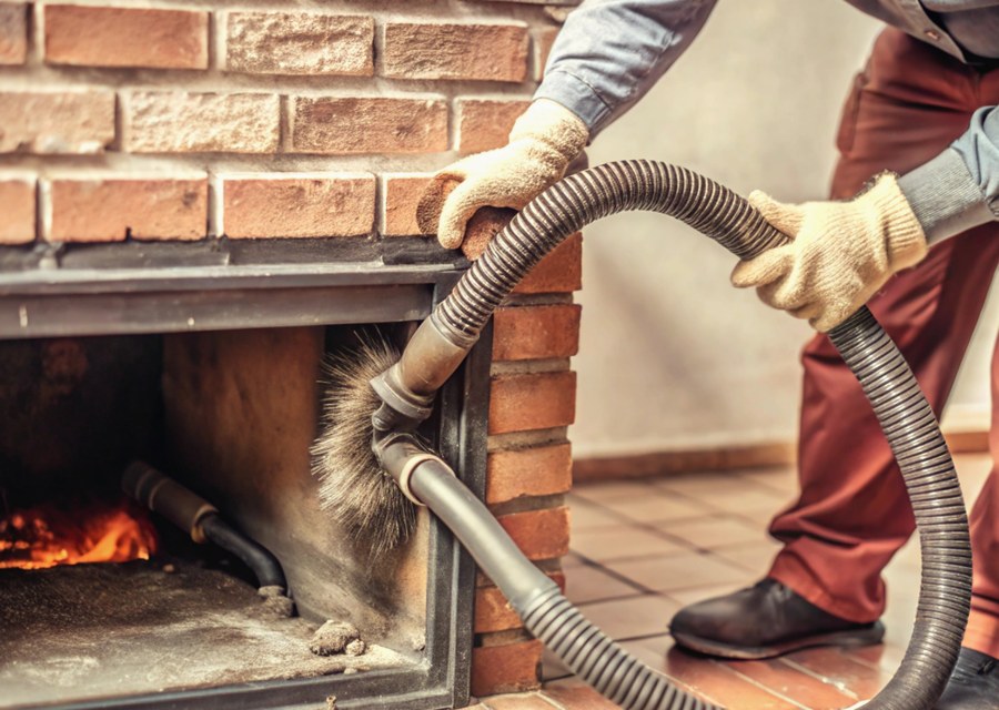 Chimney sweep at work near Belchertown, MA