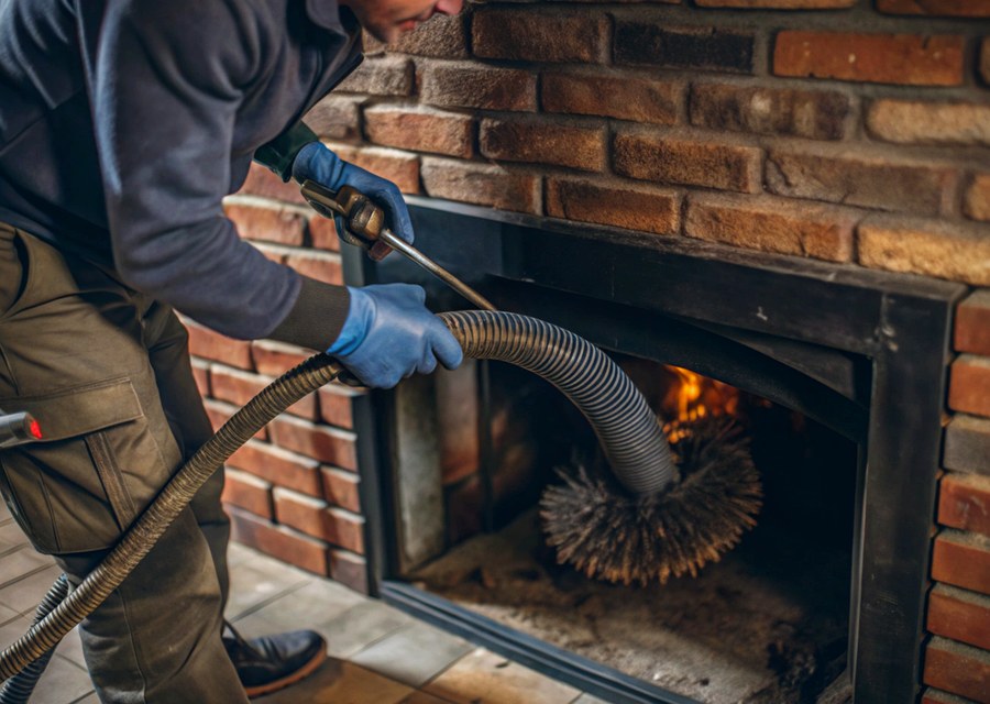 Chimney sweep at work near New Braunfels, TX