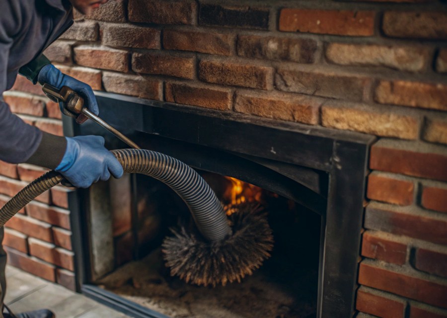 Chimney sweep at work near Wayland, MA