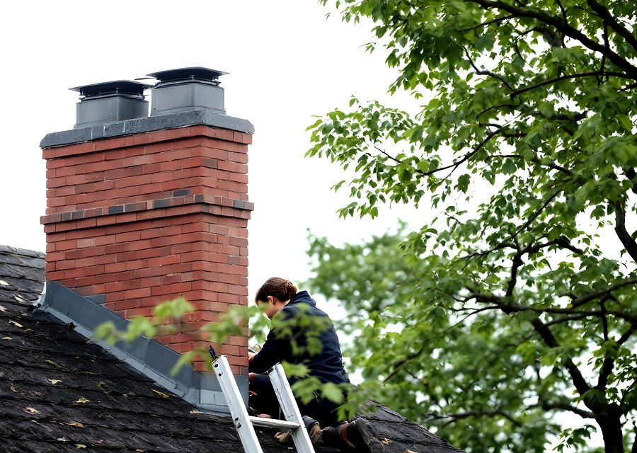 Chimney sweep at work near West Springfield, MA