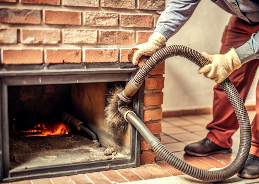 Chimney sweep at work near Mineral Wells, TX