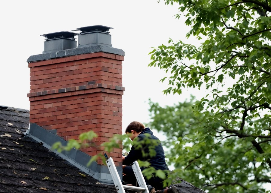 Chimney sweep at work near La Porte, TX