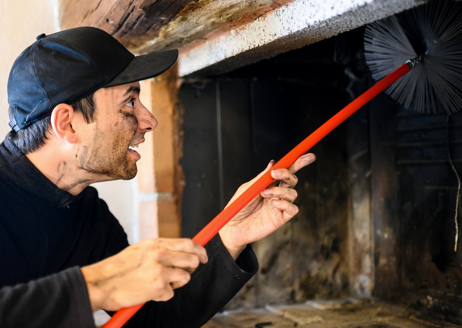 Chimney sweep at work near Marblehead, MA