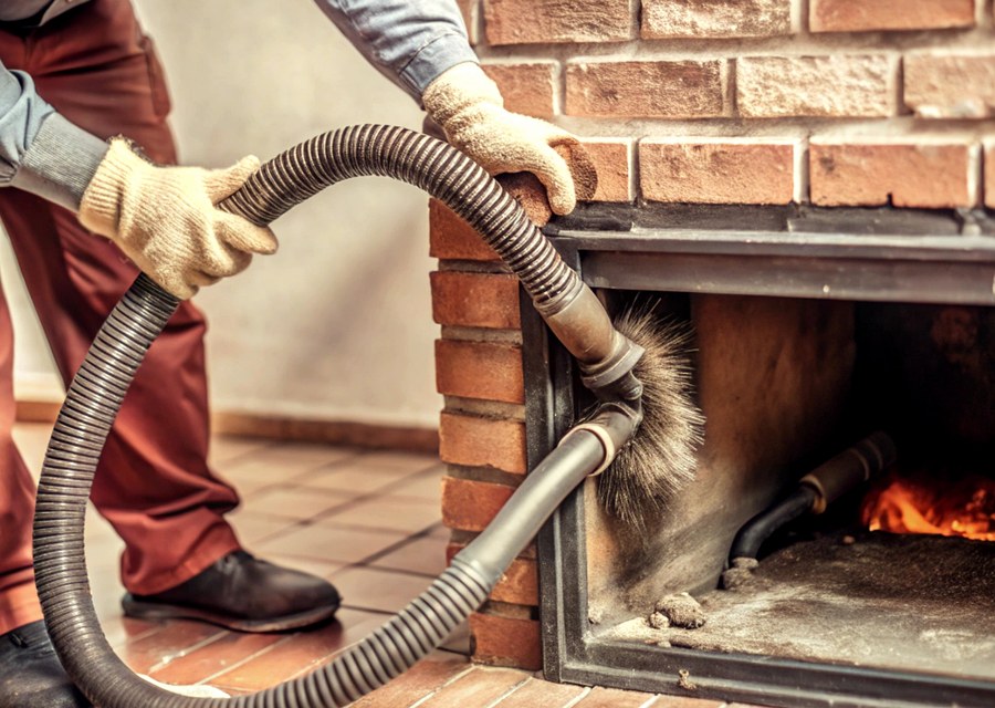 Chimney sweep at work near Holliston, MA