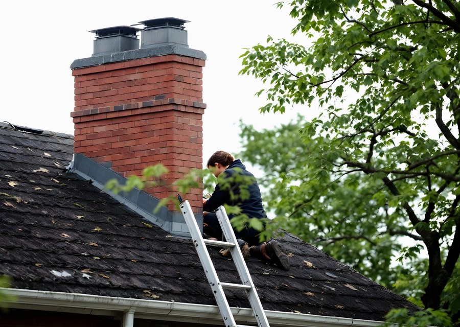 Chimney sweep at work near Lanesborough, MA