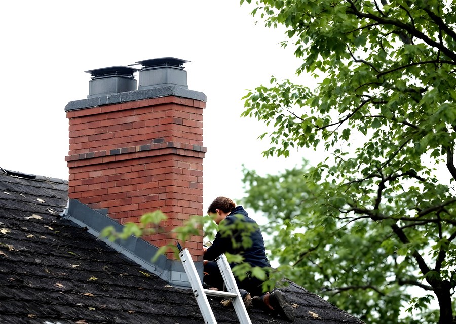 Chimney sweep at work near Newburyport, MA
