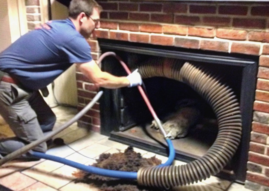 Chimney sweep at work near Bristol, PA