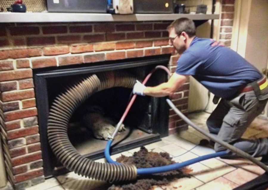 Chimney sweep at work near Hatfield, MA