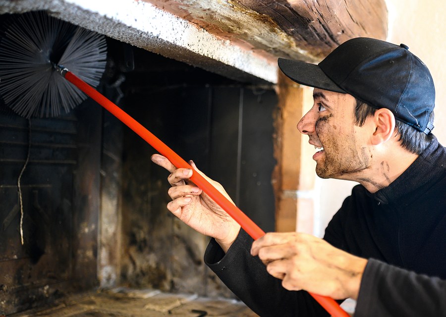 Chimney sweep at work near Savoy, MA