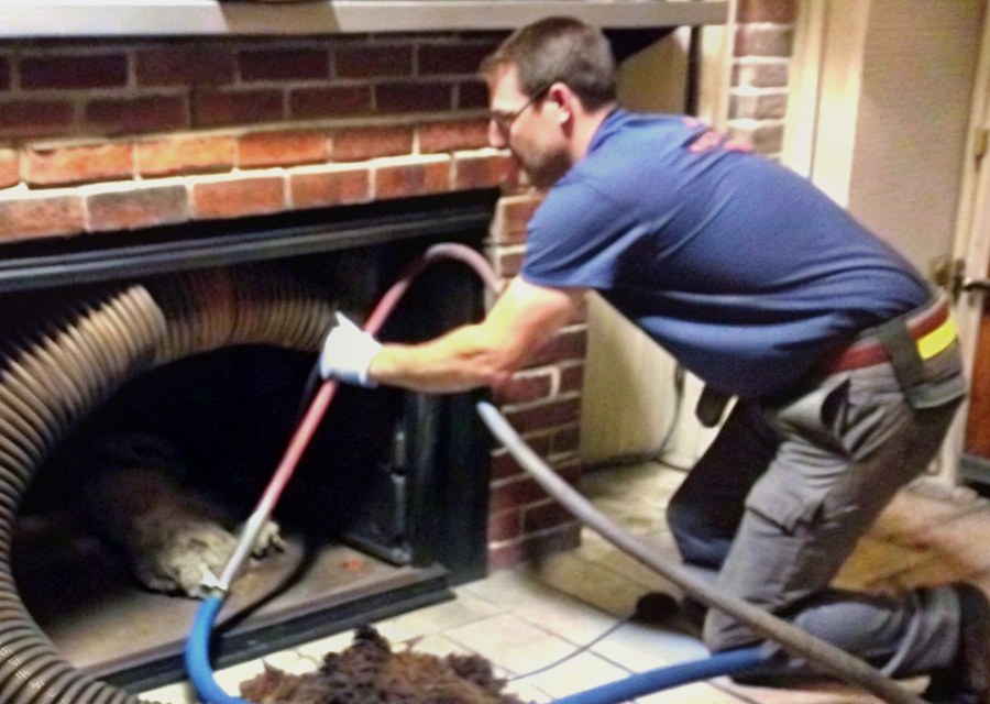 Chimney sweep at work near Johnson City, TX