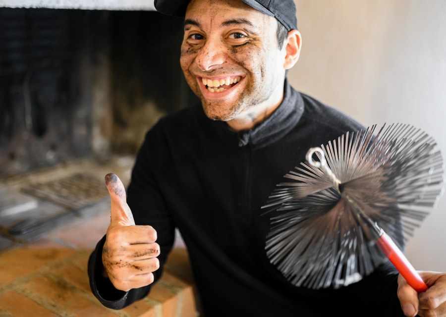 Chimney sweep at work near Alvin, TX