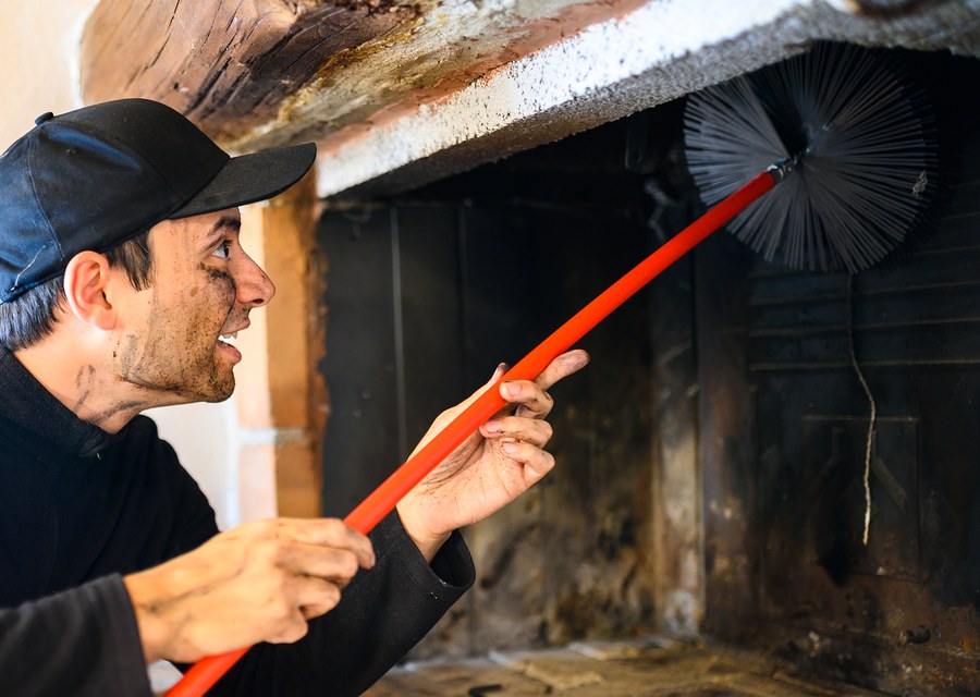 Chimney sweep at work near Leander, TX