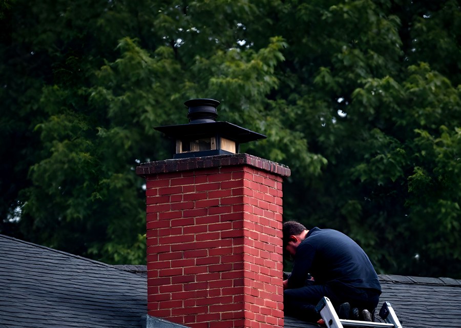 Chimney sweep at work near Addison, TX