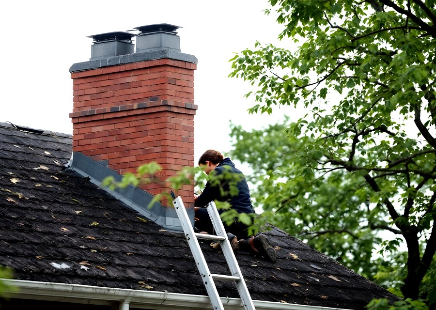 Chimney sweep at work near Hutto, TX