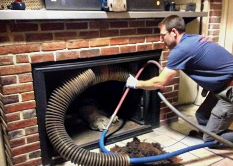 Chimney sweep at work near Greenville, TX