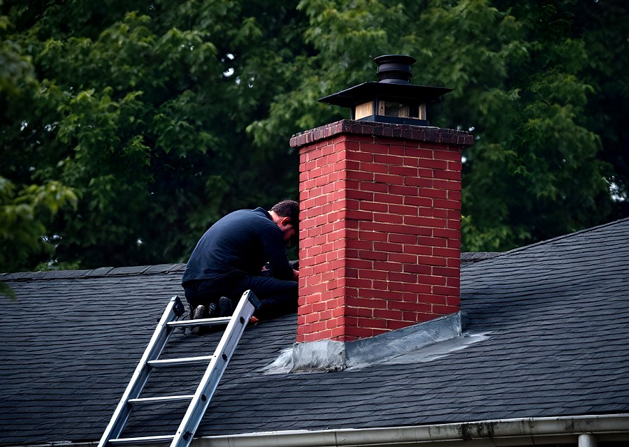 Chimney sweep at work near Danvers, MA